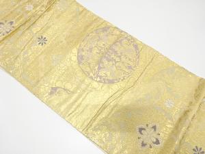 アンティーク　切りばめ風　狩猟文様・花更紗模様織り出し袋帯（材料）